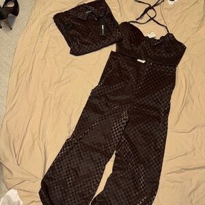 Brown Checkered Jumpsuit